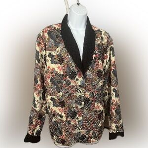 Quilted Reversible Tapestry Floral Blazer with Pockets